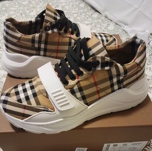 Burberry Men's Chunky Vintage Check Sneakers with Grip Strap